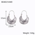 Silver geometric crescent earrings with embossed texture and 3.5cm drop length - Silver Relief Half Moon Earrings (BE46531AW0)
