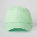 Close-up of white palm tree embroidery on light mint green cotton baseball cap texture - Light Green