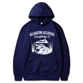 Dark blue Alligator Alcatraz hoodie with Everglades print in a flat lay view - S / Navy Blue