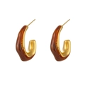 Chic gold-toned C-shaped hoop earrings with amber resin splicing detail - C-Shaped Acrylic Hoop Earrings - Coffee
