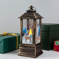Vintage bronze Christmas LED lantern with reindeer scene and warm glowing flame light - Large Bronze Deer