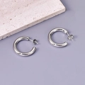 Polished silver C-shaped hoop earrings with stud backs for a minimalist fashion style - Silver Small