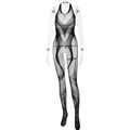Dettaglio di un body a rete nero con jacquard geometrico e pizzo schiena scoperta - Taglia unica / Nero