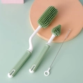 3-piece mint green silicone baby bottle brush set with long handle and straw cleaner - Silicone 3-Piece Set Green