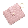 Pink quilted PU leather card holder with scalloped edges and gold keychain - D6 Quilted Pink