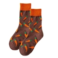Brown and orange crew socks featuring carrot jacquard patterns in soft cotton blend - Coffee Carrot