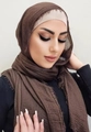Dark brown crinkle cotton scarf hijab with textured fabric and raw edge details - Coffee