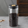 Vacuum sealed borosilicate glass jar with dark grey lid and gold knob for coffee beans - 1800ML / Transparent Bottle / Gold