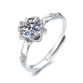 Anello in moissanite regolabile in argento con montatura a sei griffe e zirconi - Stile Fiore a Sei Petali Argento(GL0015)