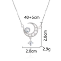 Silver crescent moon and star necklace with iridescent gemstone, 40+5cm chain length - Hollow Moon and Star Necklace