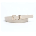 Cintura sottile in pelle bianco crema da donna con fibbia quadrata dorata e passanti - Beige
