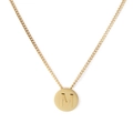 Minimalist gold necklace with a round pendant featuring a raised letter M relief - Letter M (KN118651-K)