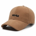 Brown corduroy baseball cap with some letter embroidery in classic streetwear style - Adjustable / Brown