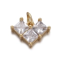 Gold plated bracelet charm with three square zircons in a heart shaped arrangement - CX149-08 Three Square Zirconia Heart Charm