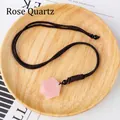 Natural rose quartz hexagonal faceted pendant with black woven rope necklace - 2.5cm Hexagram Rose Quartz Pendant