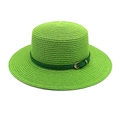 Chapeau de soleil plat en paille vert avec large bord et ruban en cuir élégant - M (56-58cm) / Vert Fruit