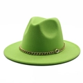 Detail of green wool fedora hat featuring a stylish gold chain decoration on the crown - M (56-58cm) / Fruit Green