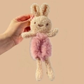 Cute plush rabbit hair scrunchie in pink and beige lamb wool for ponytail styling - Pink Rabbit