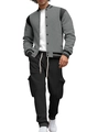 Tuta casual da uomo con giacca da baseball grigio nero e pantaloni cargo jogger - S / Grigio Scuro + Nero