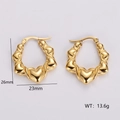 Golden stainless steel heart hoop earrings with 26mm size and 13.6g weight specs - Small Heart Hoop Earrings (AMLEH104)