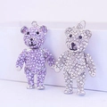 Sparkling crystal bear keychains in purple and silver with metallic base and rhinestones - Random Color