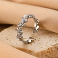 Silver adjustable bow ring featuring intricate zircon butterfly motifs in a sleek finish - Silver Butterfly Row Open Ring (G044)