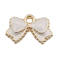 Golden bow pendant accessory with white enamel inlay for DIY jewelry making - Bowknot 15.5x10mm
