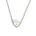 Stainless steel heart pendant necklace with engraved letter M in silver finish - Letter M Heart Style (S143S-001-M)