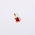 Square red birthstone pendant in golden finish with faceted ruby zircon for DIY necklace - January Heart Pendant - Gold