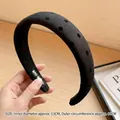 Padded black sponge headband with textured velvet polka dots for women's hair styling - Polka Dot Fabric Style / Black