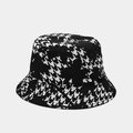 Close-up of high-quality houndstooth fabric texture and stitching on bucket hat - M (56-58cm) / 11# Black & White Houndstooth