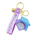 Cute Cinnamoroll keychain with purple silicone handle and blue house charm with sequins - Cartoon Luminous House-Blue Dog