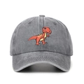 Kids dark grey washed cotton baseball cap featuring colorful T-Rex dinosaur embroidery - 52-54cm / Gray