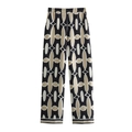 Detailansicht der Satin-Hose mit weitem Bein und Vintage-Geometriemuster in Schwarz-Beige - XS / Bedruckte Hose