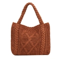 Borsa tote in maglia color caramello con motivo a cuore in rilievo e manico intrecciato - Marrone