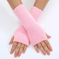 Pink ribbed knit fingerless gloves with a soft texture for stylish winter warmth - One Size / Pink