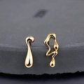 Minimalist gold asymmetric drop earrings with irregular wave shape for women - With Silver Backs / 18K Gold