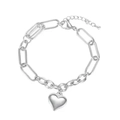 Pulsera de cadena gruesa plateada con un colgante en forma de corazón y acabado pulido - Color Acero
