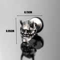 Detailed macro view of vintage Hannya mask stud earring with 0.95cm height dimension - Hannya Mask Style (S270)