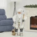 Figurine du Père Noël nordique blanc et gris avec skis et sac de cadeaux - 90cm