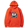 Bright orange Halloween hoodie with gnome and pumpkin prints, hooded sweatshirt for autumn - Orange