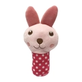 Pink plush rabbit squeaky toy for dogs and pets with red polka dot pattern fabric - Rabbit Stick