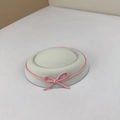 Basco in lana crema con elegante fiocco in corda rosa per donne e ragazze - Cappello Bianco Fiocco Rosa