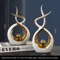 Modern white and gold abstract ceramic sculptures set of two for luxury home decor - Morning Song Style White Gold Set - Small