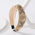 Prachtige gouden kanten hoofdband met bloemige pailletten en strass voor vrouwen - Geknoopte Stijl / Goud