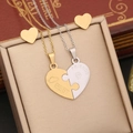 Two-tone heart puzzle necklaces with BEST FRIENDS engraving and matching gold stud earrings - Best Friends Heart Puzzle Style (1#)