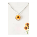 Collana con ciondolo a girasole argento su un biglietto regalo decorativo con testo motivante - Giallo