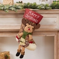 Christmas stocking with 3D plush reindeer and Merry Christmas embroidery on festive mantle - Retro Long Leg Reindeer Stocking