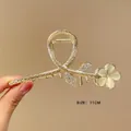 Pince à cheveux 11cm dorée en alliage avec fleur opale et feuilles de cristal - 84# Pince Tournesol