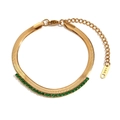 Bracelet serpent élégant plaqué or 18 carats avec pierres de zircon vert vif - Bracelet à coutures en chevrons de zircone - Or - Zircone verte